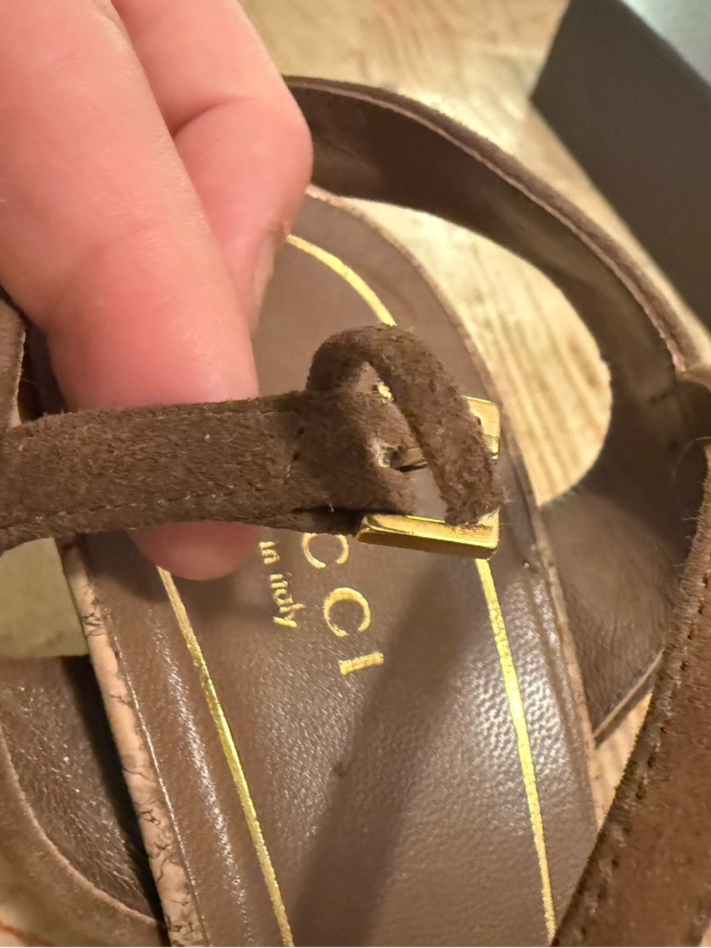 Gucci Brown Suede Studded T-Strap Sandals - Picture 10 of 11